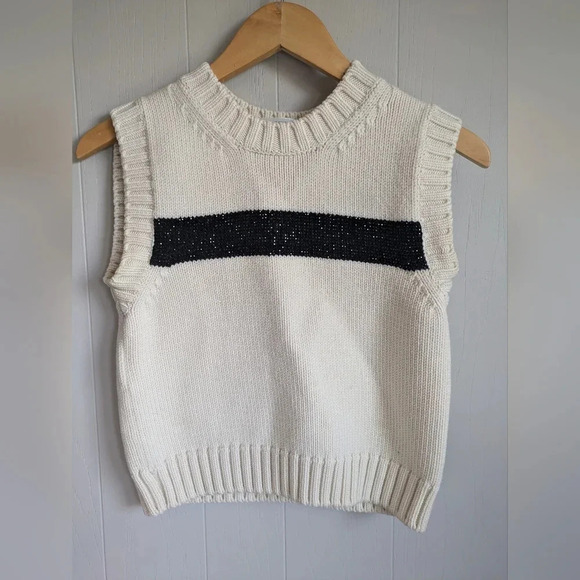 Philosophy di Lorenzo Serafini Striped Sleeveless Sweater Vest in Cream Black - Picture 8 of 10